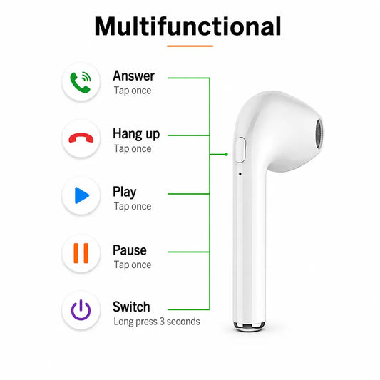 Airpods i7 Single Wireless Bluetooth Hand Free Stereo Earphones White Bluetooth ear phone for all cell phones use